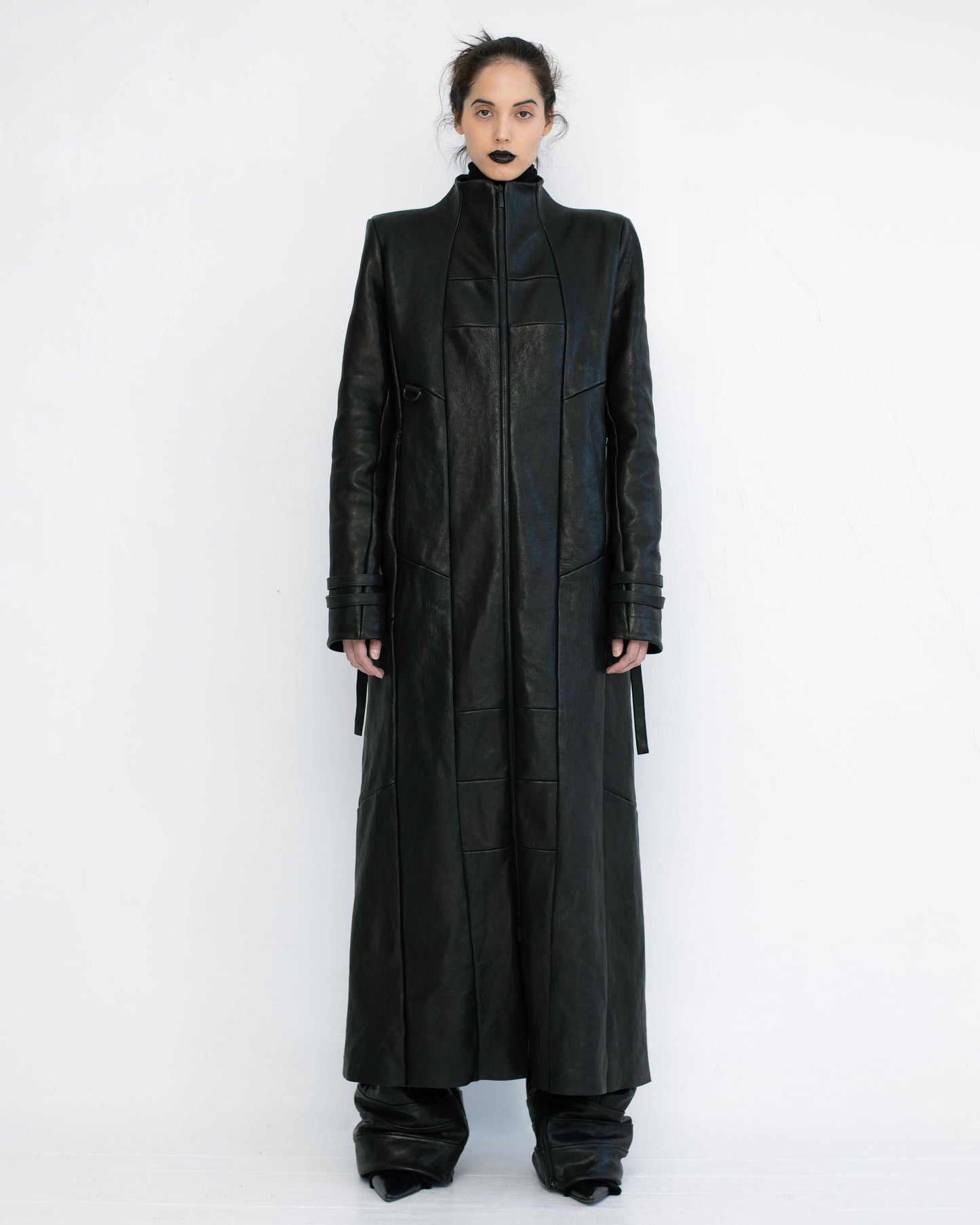 X : HARNESS LEATHER COAT