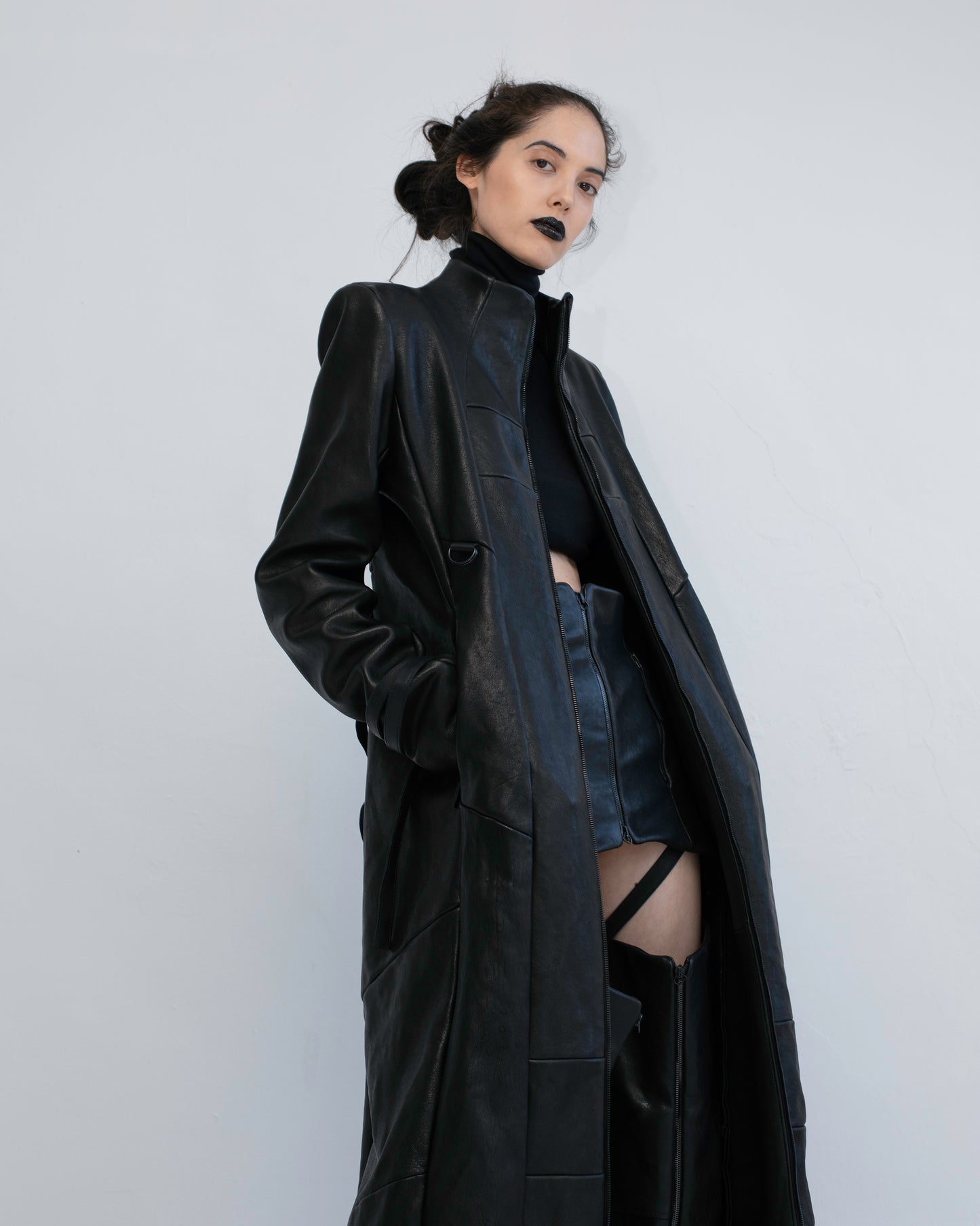 X : HARNESS LEATHER COAT